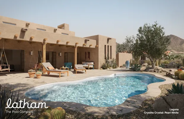 Family enjoying a Latham fiberglass pool